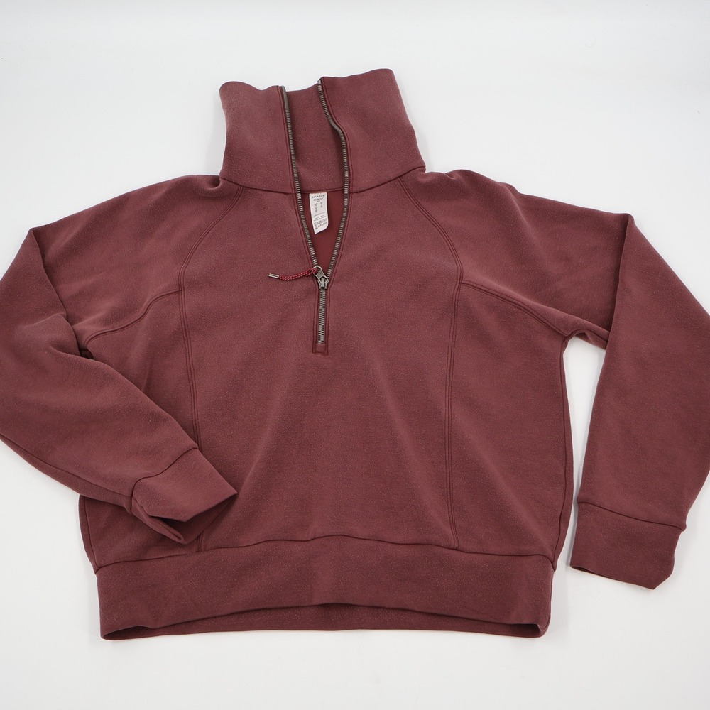 Spanx AirEssentials Half Zip Pullover Women XS Burgundy Spacer Knit Sweatshirt